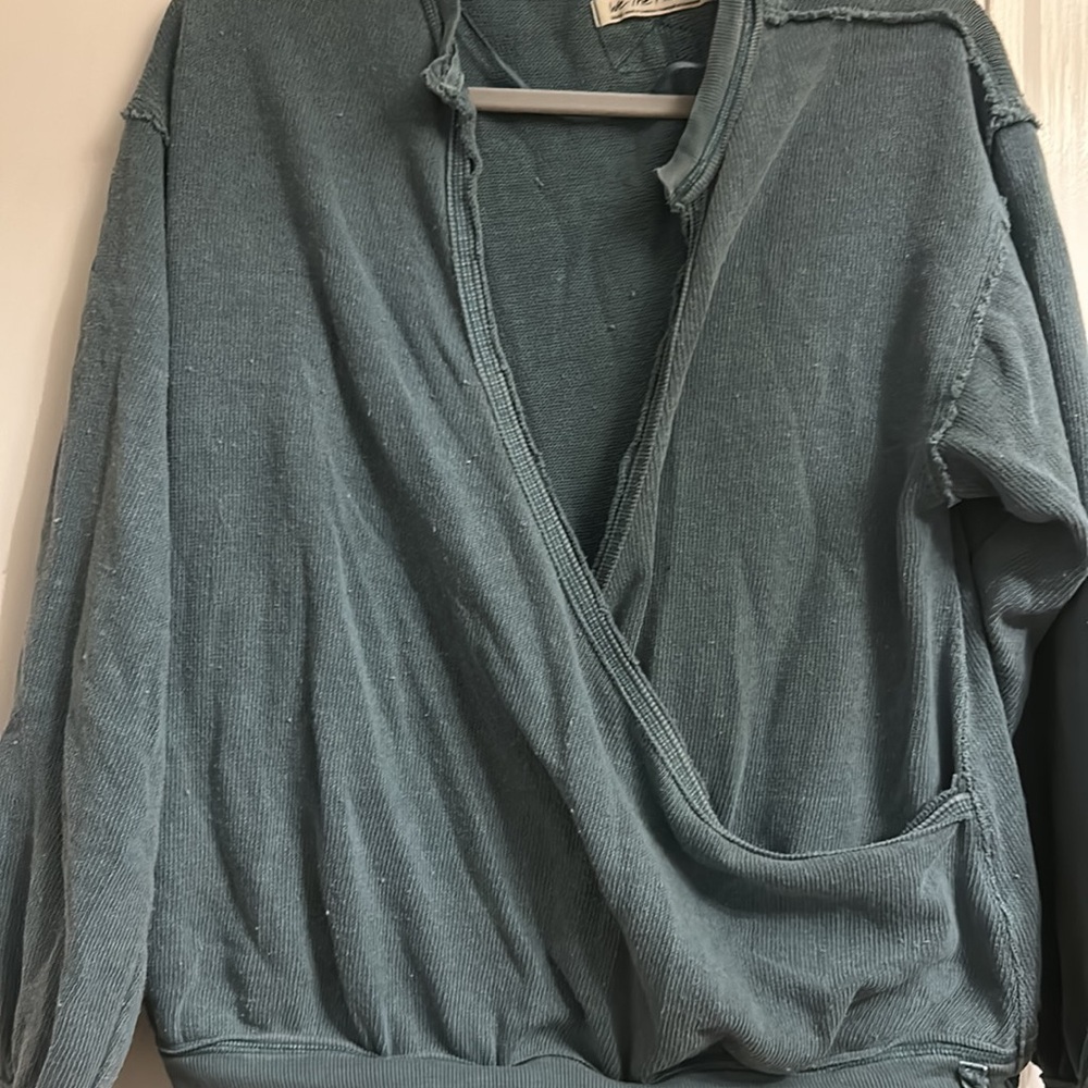 Free People Small Anyway Tee Lagenlook Sweatshirt Sweater Top Deep Teal - Picture 2 of 2